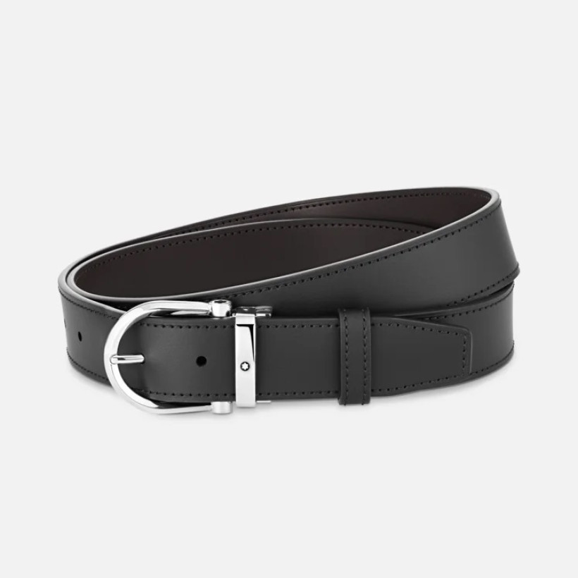 MONT BLANC HORSESHOE BUCKLE BLACK/BROWN 35 MM REVERSIBLE LEATHER BELT